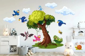 Falmatrica gyerekeknek fa és boldog madarak 100 x 200 cm