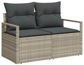 7 Darabos Kerti Szófa Szett Párnákkal Világosszürke Poli Rattan, 2-Személyes Kerti Szófa Tárolóval &amp; Párnákkal Szürke Poli Rattan