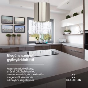 Klarstein Barett, sziget páraelszívó, Ø 35 cm, légkeringetés, 560 m³/ó, LED, aktívszén szűrő, nemesacél