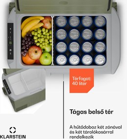 Klarstein PolarForce 40L kompresszoros hűtődoboz, LCD panel, világítás, off-road, akkumulátorvédelem, 12V/230V