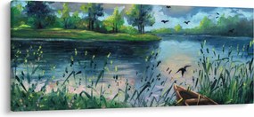 Kép - olajfestmény, Nyári este a tónál (120x50 cm)