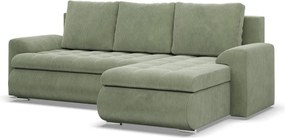 Tokio sarokkanapé, 2 ágyneműtartóval, kordbársony, jobboldali, zöld