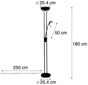 Modern állólámpa sárgarézzel és olvasólámpával, beleértve a LED-es Dim to Warm funkciót - Diva