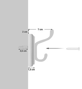 Fali fogas 4 fém kampóval, 40 x 7 x 9 cm, fehér