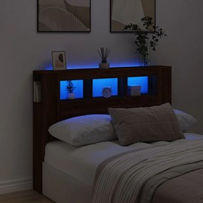 barna tölgyszínű szerelt fa LED-es fejtámla 140x18,5x103,5 cm