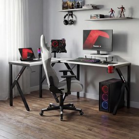 Sarok gamer asztal , 154x117cm, fém / MDF, fehér