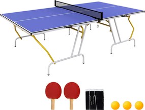 SPORTNOW Negyed-folding Asztali Tenisz asztal asztali teniszhálóval, 2 ütővel, 3 labdával, beltéri használatra 274 x 152,5 x 76 cm Kék | Aosom