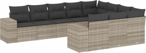 vidaXL 10 részes világosszürke polyrattan kerti ülőgarnitúra párnákkal