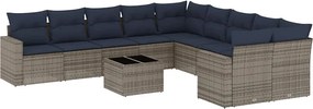 vidaXL 11 részes szürke polyrattan kerti ülőgarnitúra párnákkal