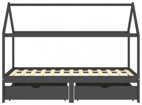 fiókos sötétszürke tömör fenyőfa gyerekágykeret 90 x 200 cm