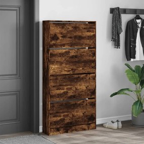füstös tölgy cipőszekrény 4 kihajtható fiókkal 80x21x163,5 cm