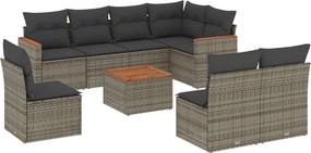 vidaXL 9 részes szürke polyrattan kerti ülőgarnitúra párnákkal