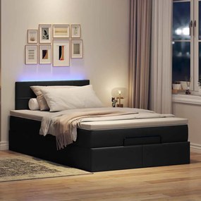 fekete szövet ottomán ágy matraccal &amp; LED-ek 120x190 cm