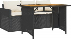 vidaXL 2 részes fekete polyrattan kerti étkezőgarnitúra párnával