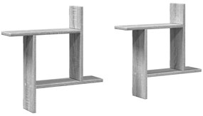 2 db szürke sonoma színű szerelt fa fali polc 50 x 12 x 50 cm
