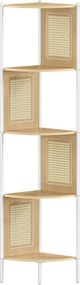 5 szintes sarokpolc, könyvespolc polirattan oldalakkal, 156x32x32 cm, tölgy bézs