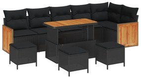 vidaXL Kerti Kanapé Szett 10 pcs Fekete Poli Rattan és Porfestett Acél