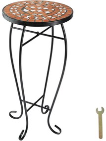 tectake 402768 asztal erkélyre, virágállvány mozaikmintával 30x30x61,5cm - terrakotta