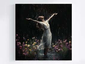 Canvas Vászonkép Kert Virágok Eső Nő Tánc Öröm 40x40