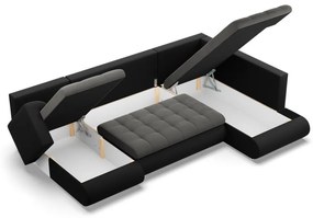 Tokio U sarokkanapé, 3 ágyneműtartóval, bársony + műbőr, jobboldali, szürke - fekete