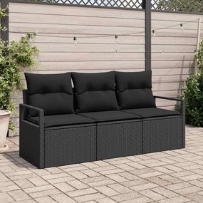 Kerti Kanapé Szett 3 pcs Fekete Poli rattan, porfestett acél