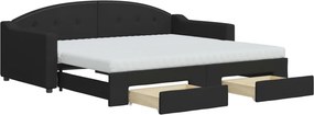 vidaXL fekete kihúzható szövet heverő fiókkal 90 x 190 cm