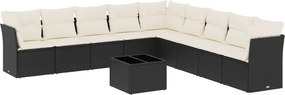 vidaXL 10 részes fekete polyrattan kerti ülőgarnitúra párnákkal