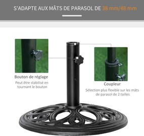 Outsunny Kerek 11,5 kg Paraván Alap, Kültéri Öntöttvas Napernyő Tartó Ø 38 és 48 mm-es Oszlophoz, Kert Terry Pavilon Alap, Ø 45 x 33,5 cm, Fekete | Ao