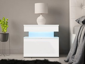Éjjeliszekrény Lesteralo 1S (fehér + fényes fehér) (kék LED világítással). 1104512