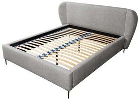 Világosszürke kárpitozott franciaágy ágyráccsal 140x200 cm Makana – Makamii