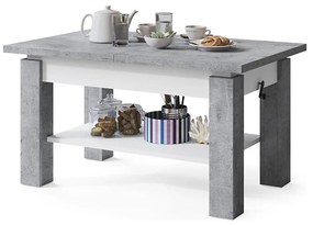 ADONIS szürke beton/fehér kihúzható konferencia/étkezőasztal polccal