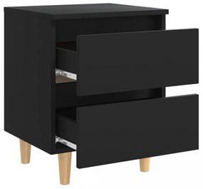 2 db fekete éjjeliszekrény tömör fenyőfa lábakkal 40x35x50 cm