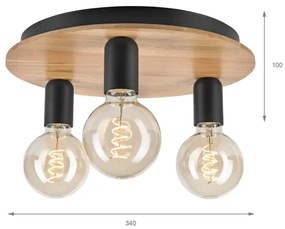 Mennyezeti lámpa DUSTY 3xE27/15W/230V átm. 34 cm tölgy/fekete
