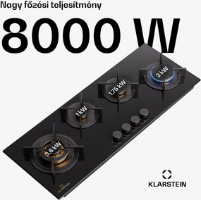 Klarstein Goldflame 4 Slim, gáz főzőlap, 4 égő, önálló, földgáz/propán, rozsdamentes acél