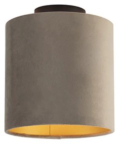 Mennyezeti lámpa taupe bársony árnyékolóval, aranyozott, 20 cm - Combi fekete