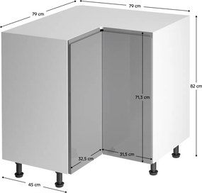 Alsó sarokszekrény, fehér/szürke extra magasfényű, AURORA D90N