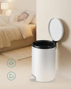 Fém kerek konyhai szemetes, 20 L, pedálos, levehető belső vödörrel, fehér