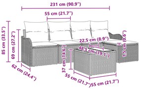 6 részes kerti kanapé szett párnákkal fekete poli rattanban, 2 személyes kerti kanapé párnákkal bézs poli rattanban