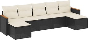 vidaXL 7 részes fekete polyrattan kerti ülőgarnitúra párnával