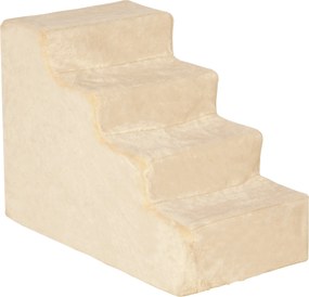 PawHut Kutya Lépcső 4-Lépcsős, 35 cm Macska Lépcső Ágyhoz és Kanapéhoz, Háziállat Lépcső Kutyáknak és Macskáknak 5 kg-ig, Plüss Hatás, Bézs | Aosom