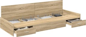 vidaXL Ágykeret fejtámlával fiókkal Sonoma tölgy 100 x 200 cm Faanyag