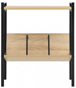 2-szintes fekete és tölgy szerelt fa könyvespolc 52x28x59 cm