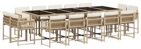 vidaXL 15 részes bézs polyrattan kerti étkezőgarnitúra párnákkal