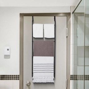 Elite Home® ajtóra akasztható fürdőszobai törölközőtartó, ruhaszárító, 4 szintes fém létra, matt fekete