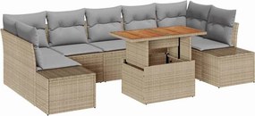 vidaXL Kerti Kanapé Szett tárolóval 8 pcs Bézs Poli rattan