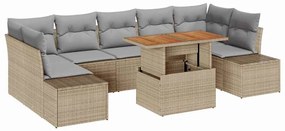 vidaXL Kerti Kanapé Szett tárolóval 8 pcs Bézs Poli rattan