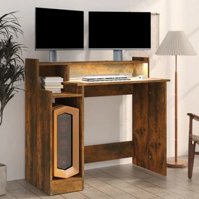 füstös tölgy színű szerelt fa íróasztal LED-ekkel 97x45x90 cm