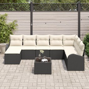 8 Darabos Kert Sofa Szett Párnákkal Barna Poli Rattan, 2-Személyes Kert Sofa Tárolóval és Párnákkal Fekete Poli Rattan