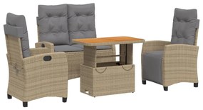 vidaXL 4 részes bézs polyrattan kerti étkezőgarnitúra párnákkal