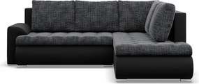 Tokio sarokkanapé, L alakú háttámlával, 2 ágyneműtartóval, fonott + műbőr, jobboldali, szürke - fekete